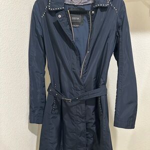 Geox Dark Navy Trench Coat with Belt and Stud Accents